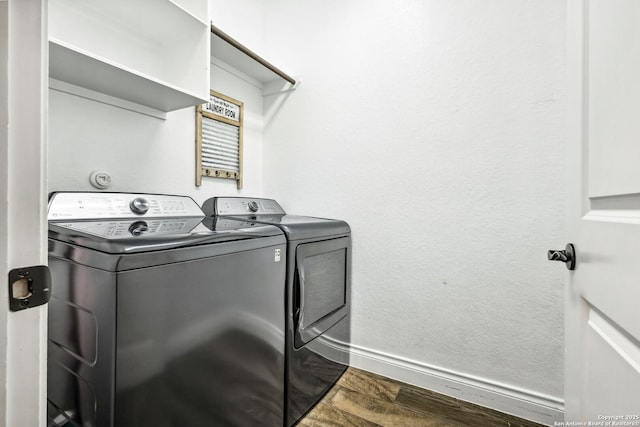 14042 Gemma, San Antonio, TX 78253 - laundry room with washing machine and dryer, wood finished floors, and baseboards