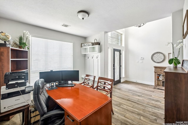 14042 Gemma, San Antonio, TX 78253 - home office featuring wood finished floors, baseboards, and a textured ceiling