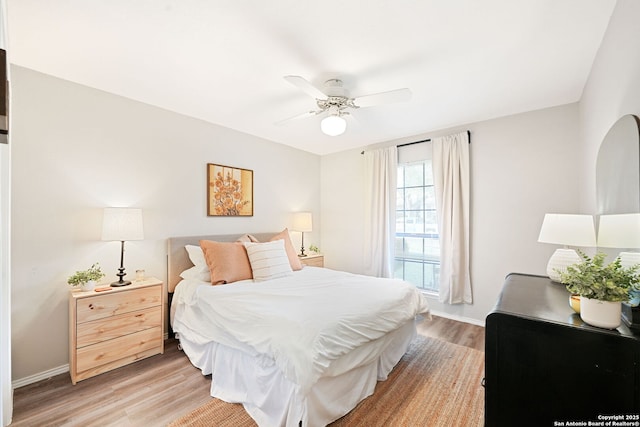 5535 Timber Cyn, San Antonio, TX 78250 - bedroom with light wood finished floors, baseboards, and a ceiling fan