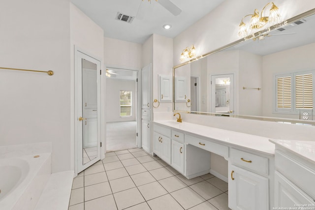 15618 Dawn Crst, San Antonio, TX 78248 - full bath with ceiling fan, vanity, a bath, and tile patterned flooring
