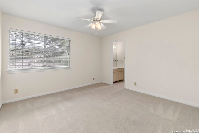 15618 Dawn Crst, San Antonio, TX 78248 - unfurnished bedroom with light colored carpet, baseboards, ensuite bathroom, and ceiling fan