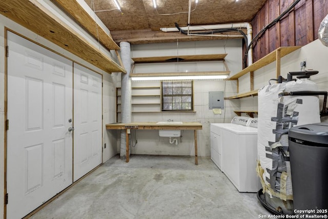 642 Lakebreeze, Canyon Lake, TX 78133 - unfinished basement with separate washer and dryer, electric panel, and a water softener system