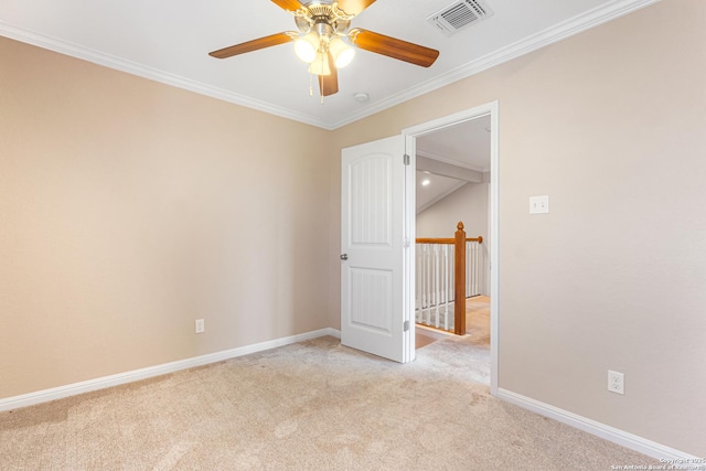 890 Live Oak, Spring Branch, TX 78070 - empty room featuring light carpet, ceiling fan, ornamental molding, and baseboards
