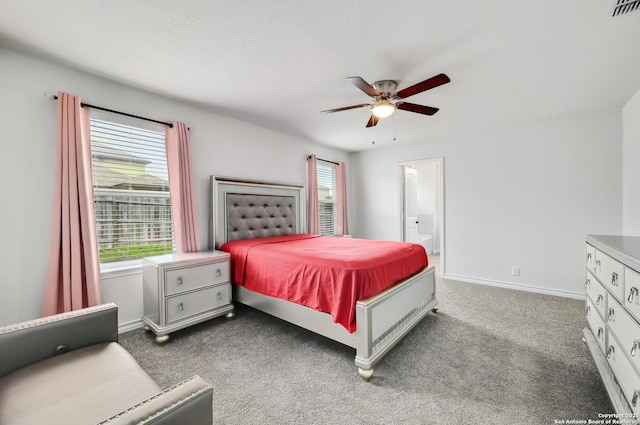 810 Brown Thrasher, San Antonio, TX 78253 - bedroom with carpet floors, baseboards, connected bathroom, and ceiling fan