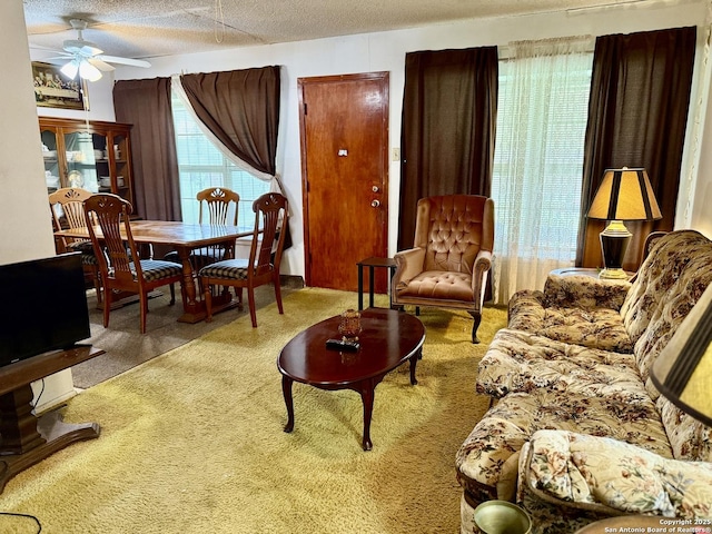 9010 Bowline, San Antonio, TX 78242 - living room featuring carpet floors and ceiling fan