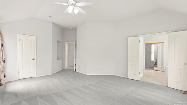 4501 Madrone, Schertz, TX 78154 - unfurnished bedroom featuring vaulted ceiling, light carpet, baseboards, and ceiling fan
