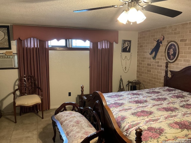 2918 Hatton, San Antonio, TX 78237 - bedroom with a textured ceiling, a ceiling fan, and light tile patterned flooring