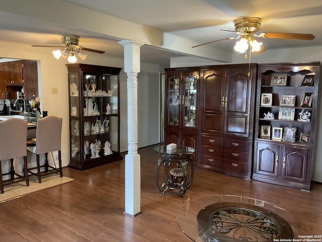 2918 Hatton, San Antonio, TX 78237 - foyer with a ceiling fan, decorative columns, and wood finished floors