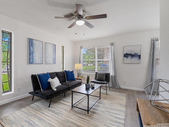 13306 Chesterton, San Antonio, TX 78217 - living room with wood finished floors and ceiling fan
