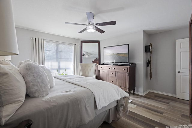 3105 Pecan Valley Dr, Temple, TX 76502 - bedroom with light wood-style flooring, ceiling fan, and baseboards