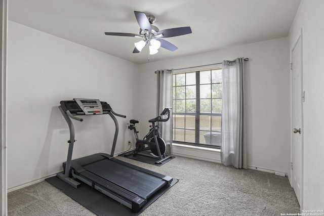 3105 Pecan Valley Dr, Temple, TX 76502 - workout room with carpet flooring, ceiling fan, and baseboards