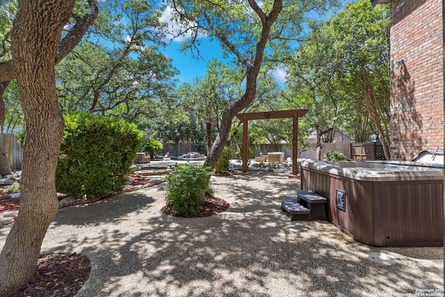 18203 Newcliff, San Antonio, TX 78259 - fenced backyard featuring a hot tub and a patio