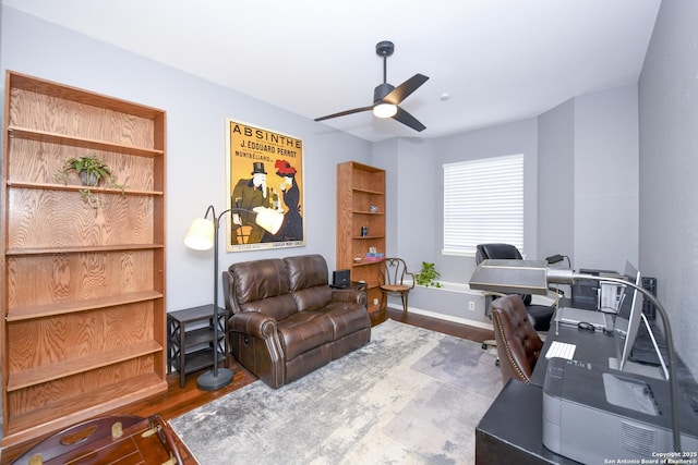 3470 River Path, San Antonio, TX 78230 - office with wood finished floors, a ceiling fan, and baseboards