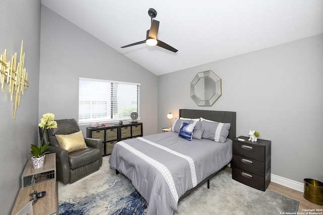 3470 River Path, San Antonio, TX 78230 - bedroom featuring lofted ceiling, baseboards, wood finished floors, and a ceiling fan