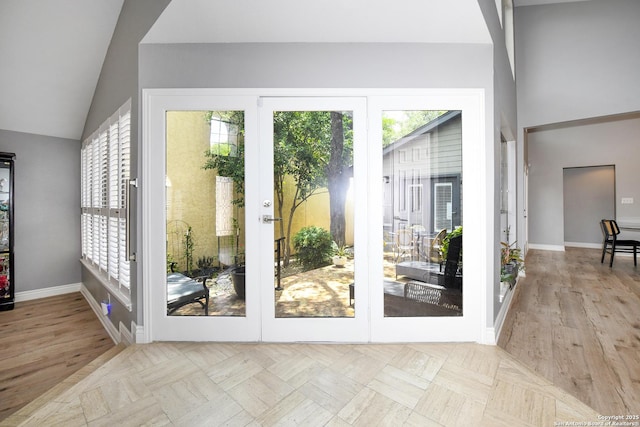 3470 River Path, San Antonio, TX 78230 - doorway with baseboards, vaulted ceiling, and french doors