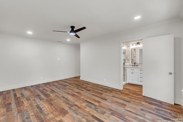 339 Thorain Blvd, San Antonio, TX 78212 - unfurnished room featuring ceiling fan, crown molding, wood finished floors, recessed lighting, and baseboards