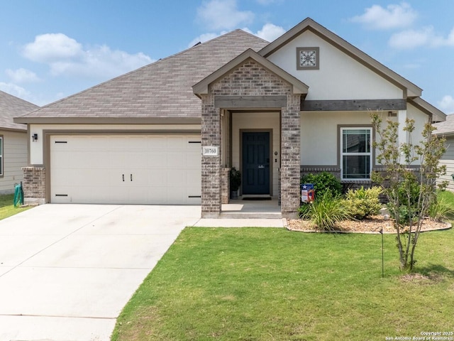 10760 Rosalina Loop, Converse, TX 78109 - view of front facade featuring an attached garage, a front lawn, stucco siding, driveway, and a shingled roof