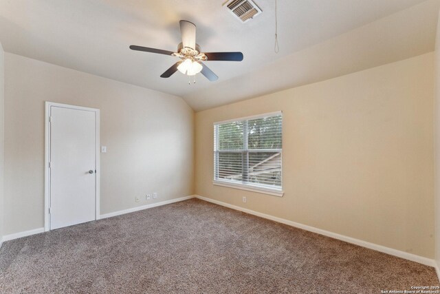 5914 Hart Fld, San Antonio, TX 78249 - carpeted spare room with ceiling fan, baseboards, and lofted ceiling