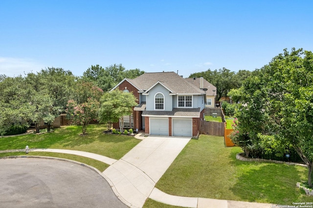 5914 Hart Fld, San Antonio, TX 78249 - traditional-style home with concrete driveway, an attached garage, brick siding, and roof with shingles