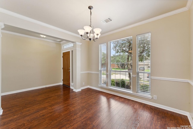 5914 Hart Fld, San Antonio, TX 78249 - unfurnished room featuring a chandelier, wood finished floors, baseboards, and ornamental molding