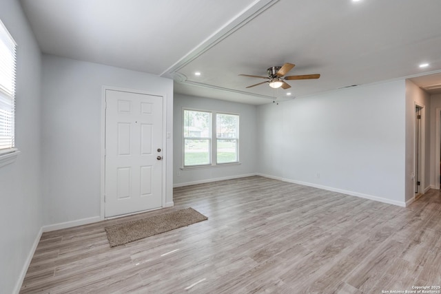 326 Sublett, San Antonio, TX 78223 - foyer entrance featuring a ceiling fan, light wood-style floors, recessed lighting, and baseboards