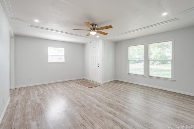 326 Sublett, San Antonio, TX 78223 - empty room with a ceiling fan, light wood-style flooring, baseboards, and recessed lighting