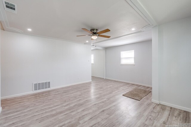326 Sublett, San Antonio, TX 78223 - empty room featuring attic access, ceiling fan, wood finished floors, recessed lighting, and baseboards