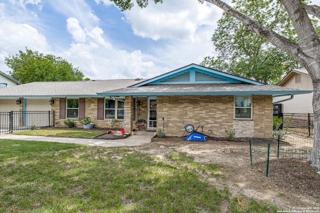 6034 Royal, San Antonio, TX 78239 - ranch-style house with a garage, roof with shingles, brick siding, and covered porch