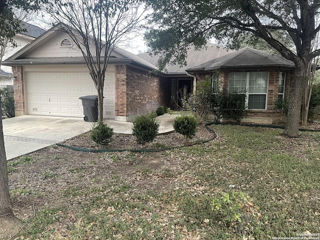 4122 Chinkapin Oak, San Antonio, TX 78223 - ranch-style house with brick siding, driveway, a garage, and a front lawn