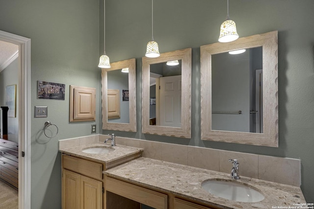 7011 Washita Way, San Antonio, TX 78256 - bathroom with vanity and decorative backsplash