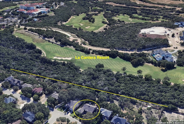 7011 Washita Way, San Antonio, TX 78256 - aerial view of residential area featuring a golf course and property boundaries highlighted