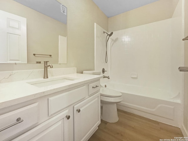 334 Sunrose, Cibolo, TX 78108 - bathroom with toilet, wood finished floors, washtub / shower combination, and vanity