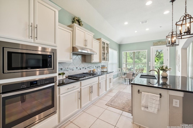 1036 Carriage, New Braunfels, TX 78132 - kitchen featuring stainless steel appliances, under cabinet range hood, tasteful backsplash, recessed lighting, and a sink