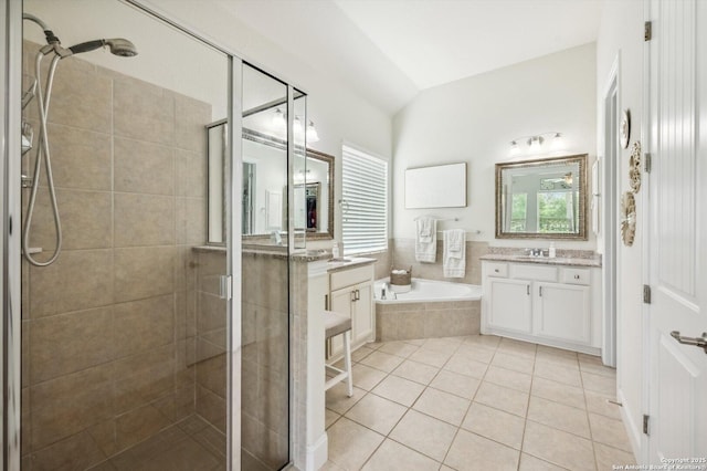 1036 Carriage, New Braunfels, TX 78132 - full bathroom with a shower stall, vanity, a garden tub, and tile patterned flooring