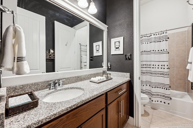 1036 Carriage, New Braunfels, TX 78132 - full bath with a textured wall, toilet, double vanity, tile patterned floors, and shower / bath combo