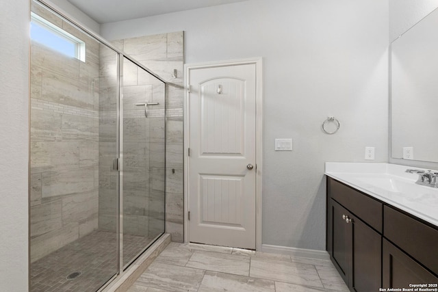 164 Antler Bnd, San Antonio, TX 78253 - full bath featuring vanity, a shower stall, and marble finish flooring