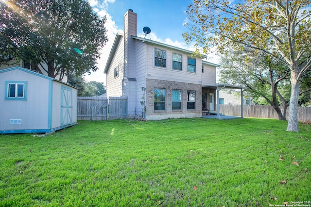 3606 Mill Mdw, San Antonio, TX 78247 - rear view of house featuring a chimney, brick siding, and a patio area