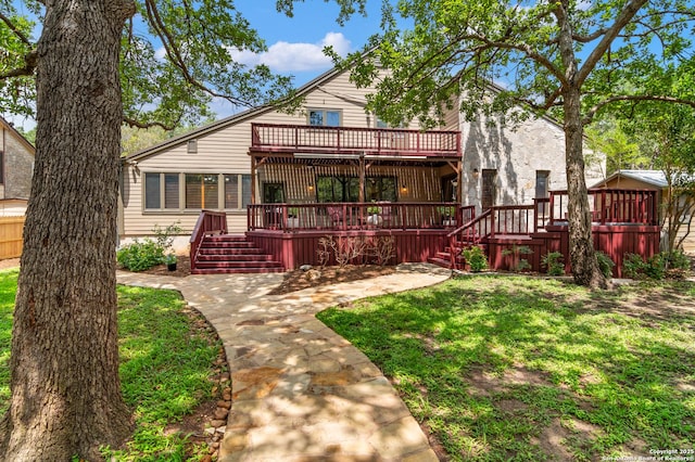 13810 S Port Blf, San Antonio, TX 78216 - rear view of property featuring a deck, stairway, and a yard