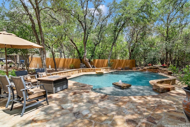 13810 S Port Blf, San Antonio, TX 78216 - view of pool with a fire pit, a fenced backyard, and a patio