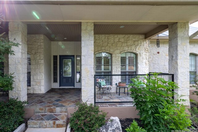 278 Stonebrook, New Braunfels, TX 78132 - entrance to property with stone siding and covered porch