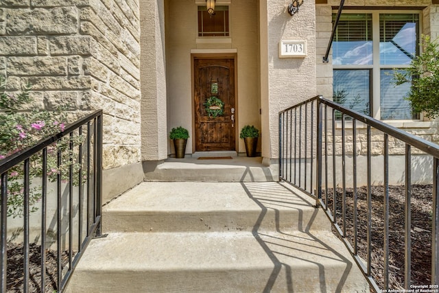 1703 Slumber Pass, San Antonio, TX 78260 - doorway to property featuring stone siding