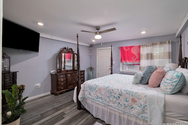 43 Leroux, San Antonio, TX 78207 - bedroom featuring baseboards, wood finished floors, recessed lighting, a ceiling fan, and cooling unit