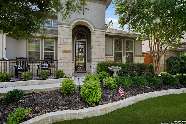 28915 Porch Swing, Boerne, TX 78006 - doorway to property featuring stone siding