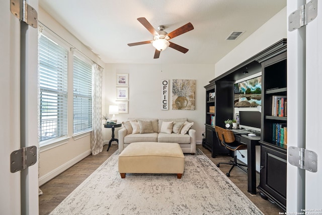 28915 Porch Swing, Boerne, TX 78006 - office space featuring ceiling fan, plenty of natural light, wood finished floors, and baseboards