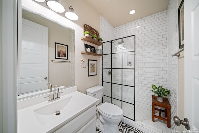 28915 Porch Swing, Boerne, TX 78006 - full bath with toilet, vanity, tiled shower, and recessed lighting