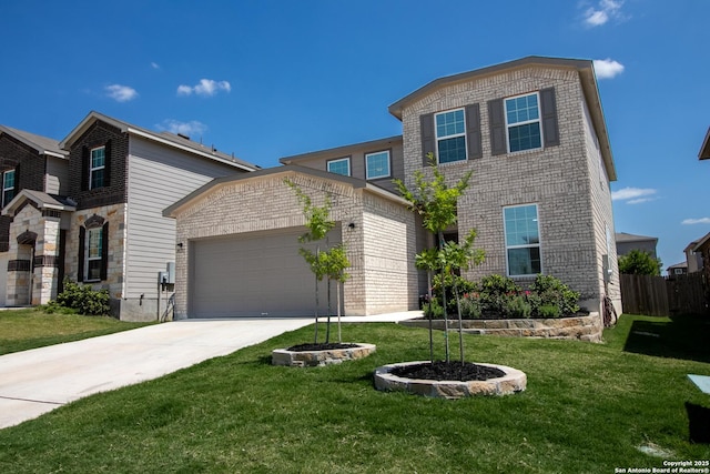 10322 Lady Bird, San Antonio, TX 78252 - traditional-style house with an attached garage, a front yard, driveway, and brick siding