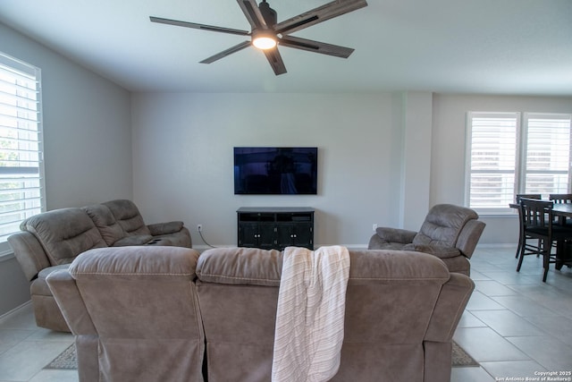 10322 Lady Bird, San Antonio, TX 78252 - living room with ceiling fan and light tile patterned flooring