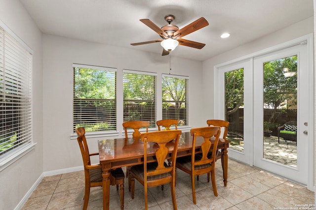 116 Cold Riv, Boerne, TX 78006 - dining area with light tile patterned floors and a ceiling fan