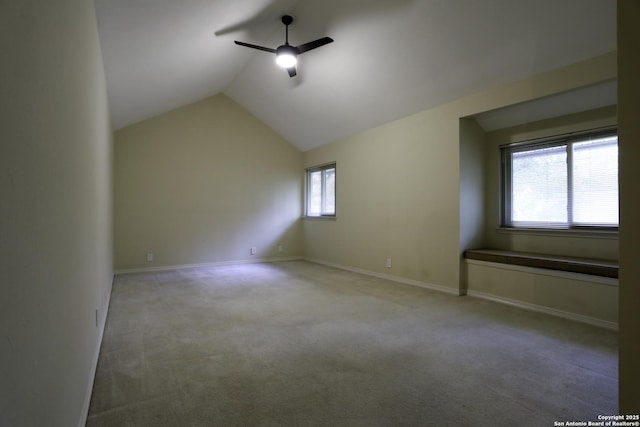 8406 Timber Crst, San Antonio, TX 78250 - carpeted spare room featuring a ceiling fan, lofted ceiling, and baseboards