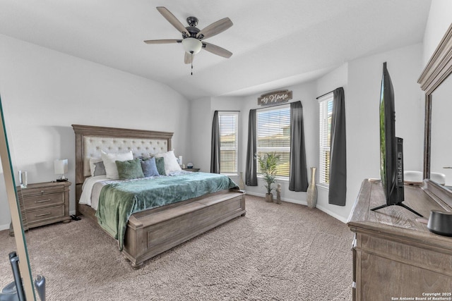 8919 Ladbroke, Converse, TX 78109 - bedroom with light colored carpet, lofted ceiling, and a ceiling fan